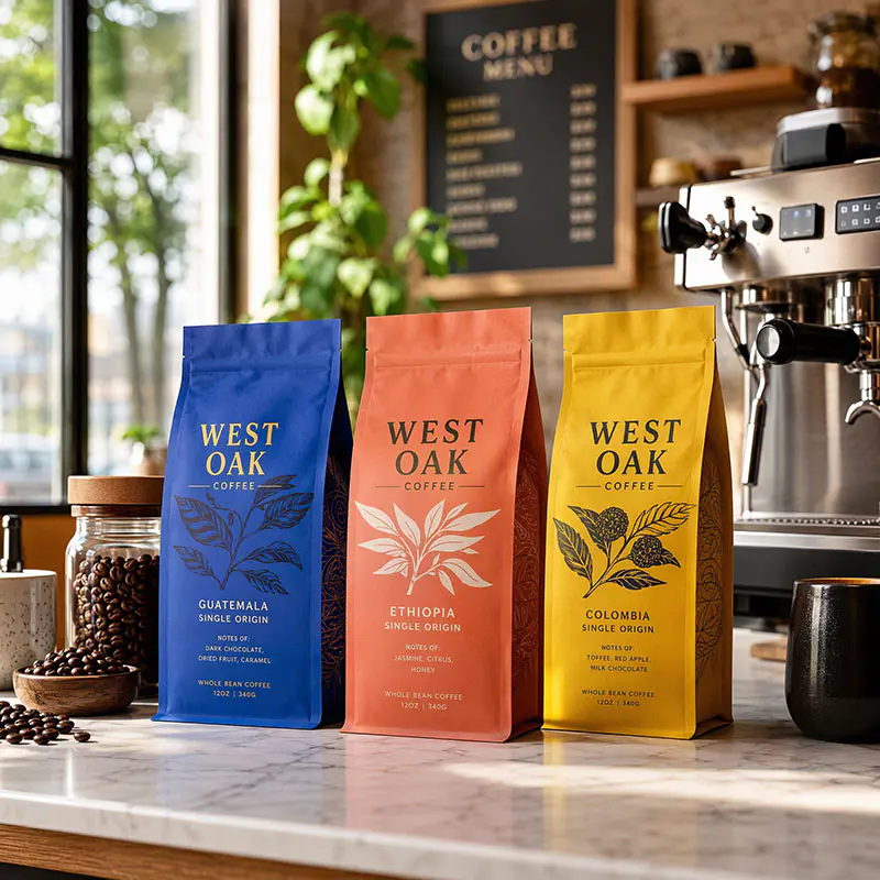 Bolsas de café estampadas de fondo plano